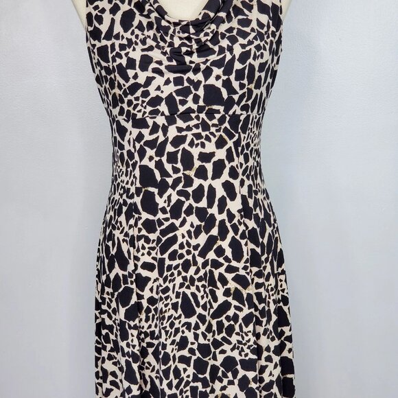 Kasper Black Tan Animal Print Drape Neck Stretchy Sleeveless Classic Dress Sz 4 - Picture 8 of 14